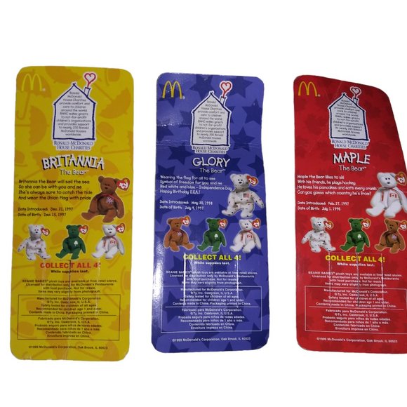 Vintage TY Beanie Babies Britannia Glory Maple Ronald McDonalds House Lot of 3 - Picture 2 of 5